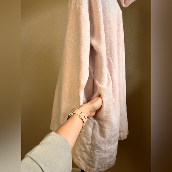 Eskandar DUSTY PINK Mid Weight Linen Mix Monk 30” Long Top w/Pockets (0) - Picture 6 of 11